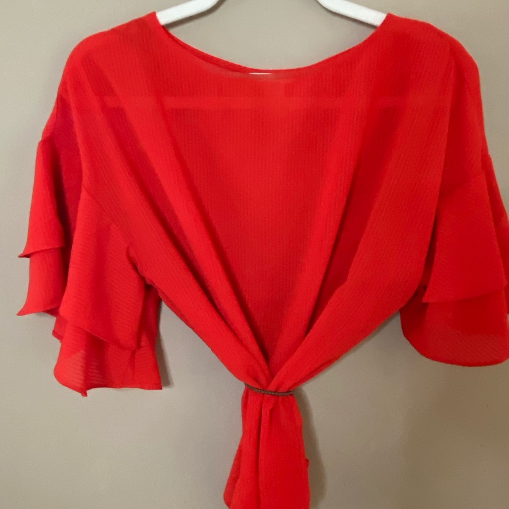 Red ruffle blouse